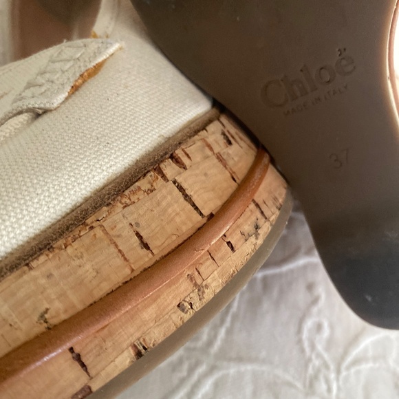 Chloe Beige cork platform wedge penny loafers 37 - Picture 6 of 6